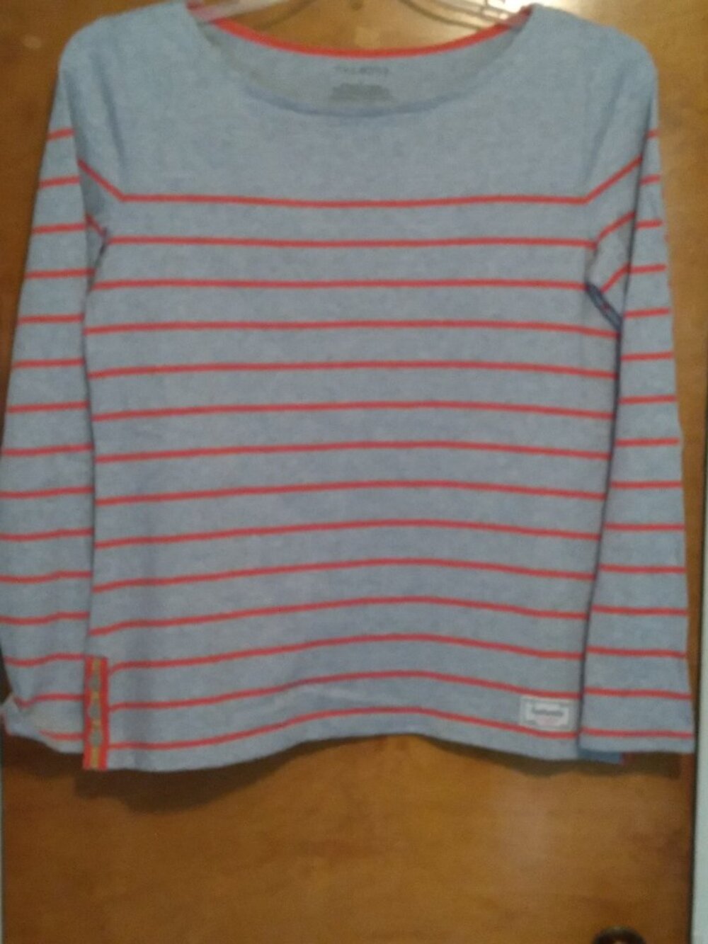Talbots Stripe Gray and Orange Long Sleeve Top - Small